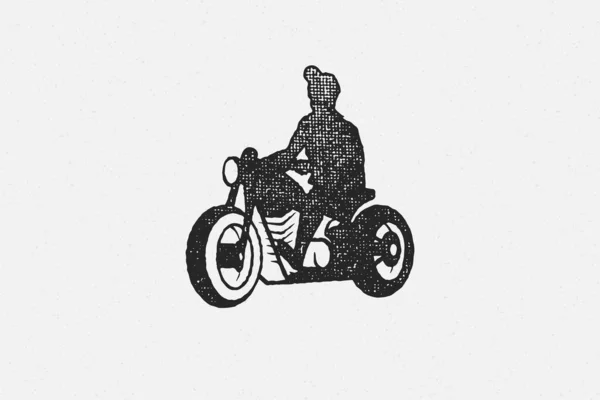 Homme cavalier sur chopper silhouette de moto dessin à la main illustration vectorielle de timbre d'encre. — Image vectorielle