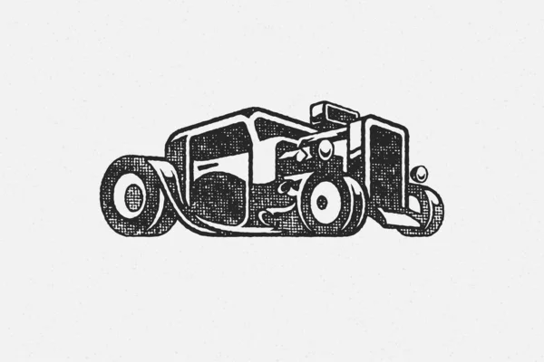 Gamla klassiska hot rod bil silhuett hand dras bläck stämpel vektor illustration. — Stock vektor