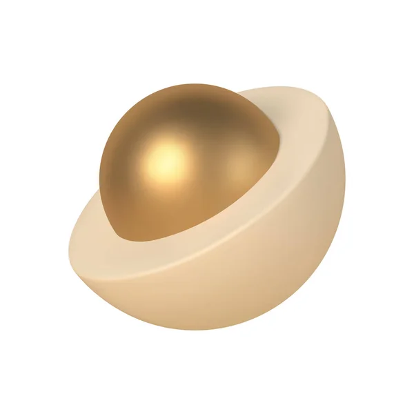 Hemisferio 3d abstracto con bola de oro dentro de la plantilla de vector. Diseño geométrico escandinavo con recorte realista. — Vector de stock