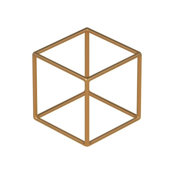 ゴールド3D立方体フレームベクトルテンプレート。創造的な技術のインテリアのための幾何学的な視点を持つデジタルデザイン作品. — ストックベクタ