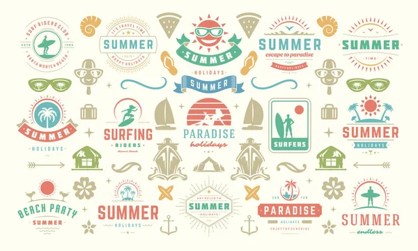 Sommerurlaub Etiketten und Abzeichen Design Set Retro-Typografie für Poster und T-Shirts. — Stockvektor