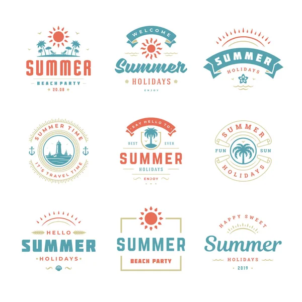 여름 휴일 라벨 과 역 타이포그래피 디자인 세트. — 스톡 벡터