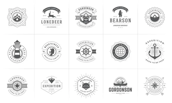 Templates voor het ontwerpen van logo 's en badges van Camping Vector-elementen en silhouetten — Stockvector