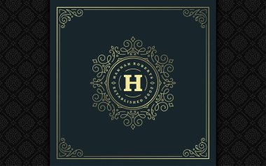 Klasik monogram logosu zarif çizgi çizgileri güzelleştirir zarif süsler Viktorya tarzı vektör şablonu tasarımı