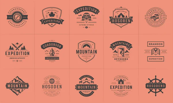 Templates voor het ontwerpen van logo 's en badges van Camping Vector-elementen en silhouetten — Stockvector