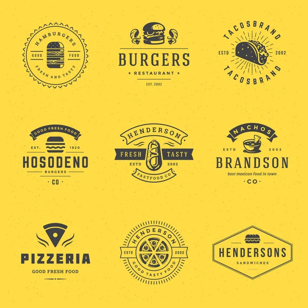 Fast food logoları vektör illüstrasyonunu pizzacı, hamburgerci ve restoran menüsü için iyi ayarlar.