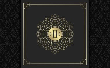 Klasik monogram logosu zarif çizgi çizgileri güzelleştirir zarif süsler Viktorya tarzı vektör şablonu tasarımı