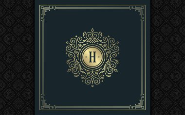 Klasik monogram logosu zarif çizgi çizgileri güzelleştirir zarif süsler Viktorya tarzı vektör şablonu tasarımı