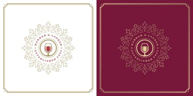 Restoran logosu tasarımı vektör illüstrasyonu şarap kadehleri silueti