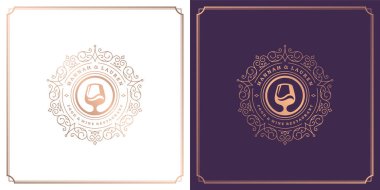 Restoran logosu tasarımı vektör illüstrasyonu şarap kadehleri silueti