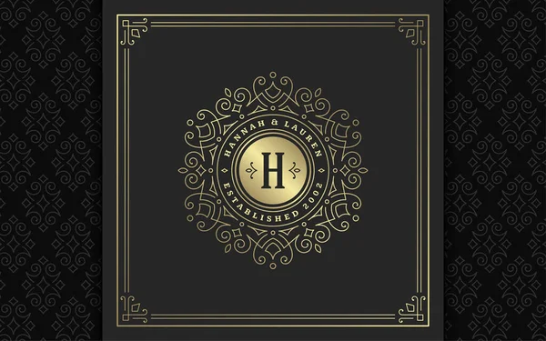 Vintage monogram logo elegant flourishes line art graceful ornaments victorian style vector template design — Stock Vector