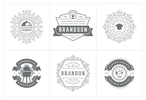 Restaurant logo sjablonen set vector illustratie goed voor menu-etiketten en cafe badges — Stockvector