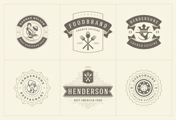 Modelos de logotipos de restaurante conjunto ilustração vetorial bom para rótulos de menu e crachás de café — Vetor de Stock