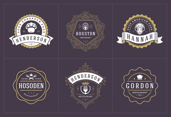 Modelos de logotipos de restaurante conjunto ilustração vetorial bom para rótulos de menu e crachás de café — Vetor de Stock