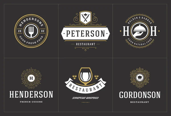 Restaurant logo sjablonen set vector illustratie goed voor menu-etiketten en cafe badges — Stockvector