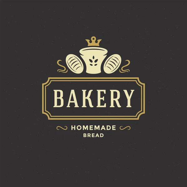 Badge de boulangerie ou illustration vectorielle rétro d'étiquette. Silhouette pain ou pain pour la boulangerie. — Image vectorielle