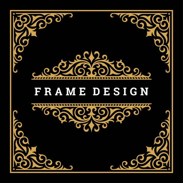 Vintage frame rand ornament en vignetten wervelt decoratie met divider template vector illustratie — Stockvector