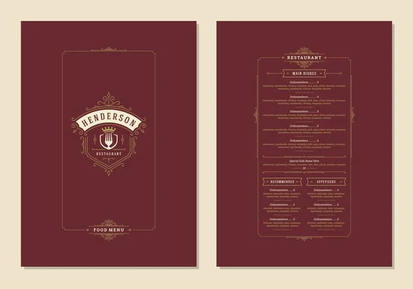 Templat desain menu dengan brosur vektor logo cover dan restoran vintage. - Stok Vektor