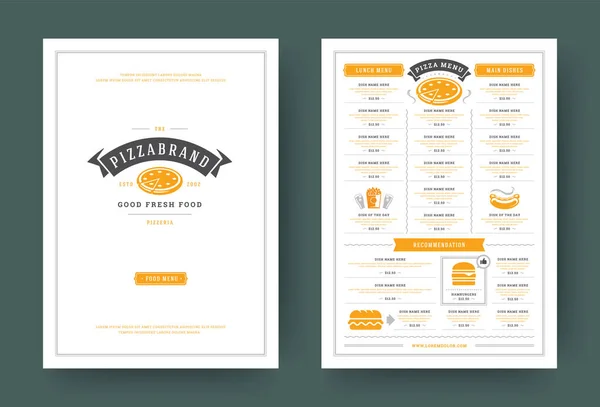 披萨店菜单布局设计手册或传单模板矢量插图 — 图库矢量图片