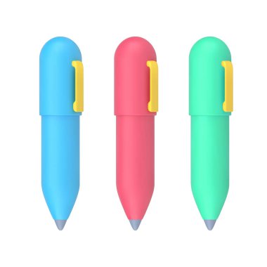 Renkli 3D kalemler. Yazmak ve çizmek için pembe hacimli kırtasiye