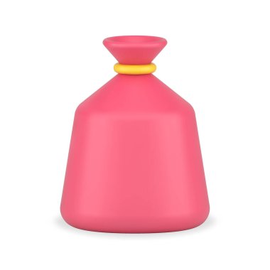 Pembe para çantası. Altın iple bağlanmış kumaş hacimli çanta.