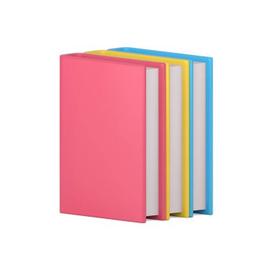 Bir yığın 3D renkli kitap. Pembe kapaklı eğitim edebiyatı