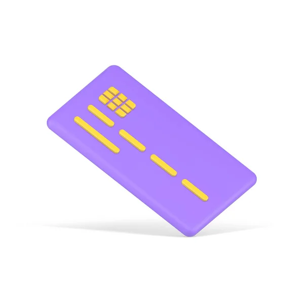Tarjeta de crédito volumétrica. Placa púrpura con rayas amarillas y chip electrónico — Archivo Imágenes Vectoriales