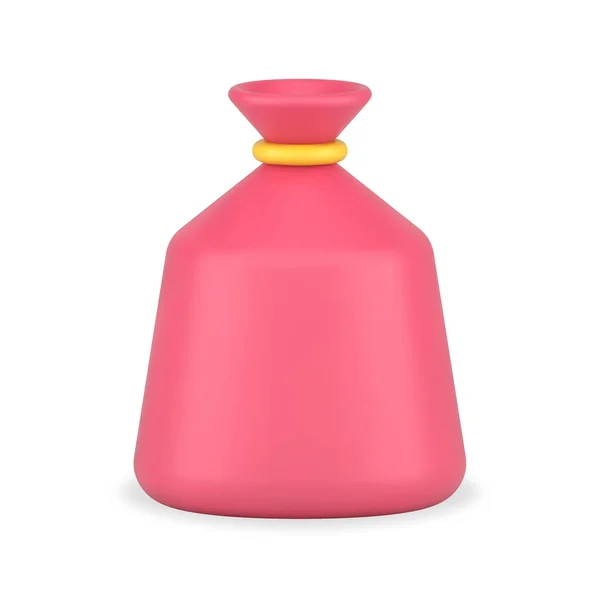 Saco 3d dinheiro rosa. Bolsa volumétrica de pano amarrado com corda de ouro — Vetor de Stock