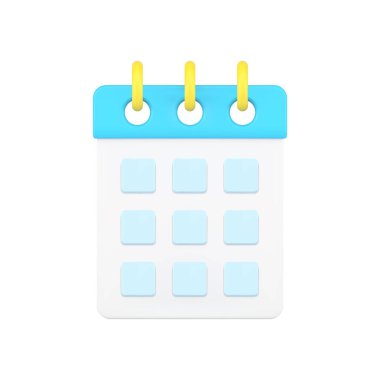 Masaüstü takvimi 3d simgesi. Tarih ve notlar için hücreli düzenleyici sayfa