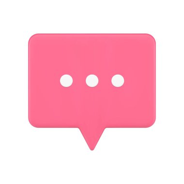 Konuşma balonu Web sohbet 3d simgesi. Mesajın beyaz noktalarıyla kırmızı dikdörtgen