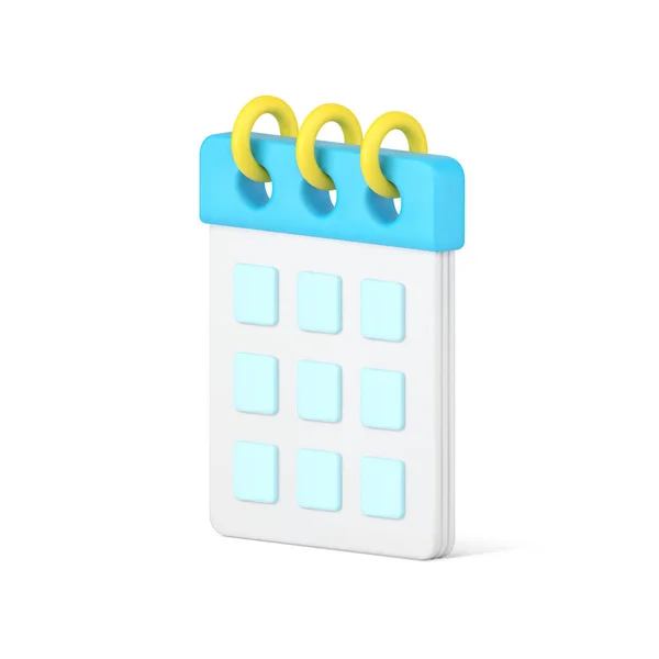 Organizador de escritorio 3d icono. Página de calendario blanco con celdas azules para fechas y notas — Archivo Imágenes Vectoriales