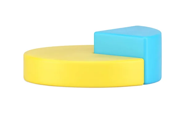 円グラフのサイドビュー3Dアイコン。強調表示された三角形の青色の部分とインフォグラフィックボリューム黄色の円 — ストックベクタ