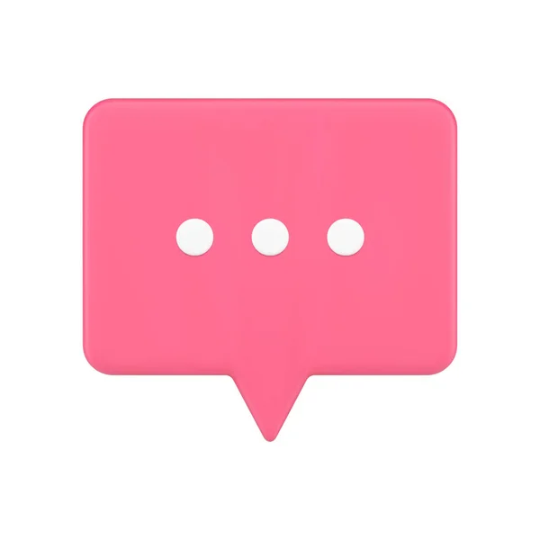 Conversatie bel web chat 3d pictogram. Rode rechthoek met witte stippen van het schrijven bericht — Stockvector