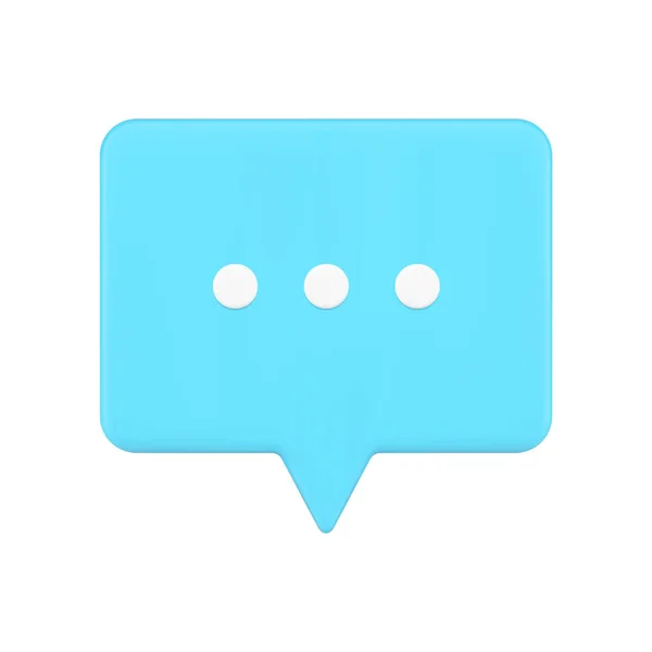 Voz azul burbuja web chat 3d icono. Rectángulo volumétrico con puntos blancos de mensaje de escritura — Archivo Imágenes Vectoriales