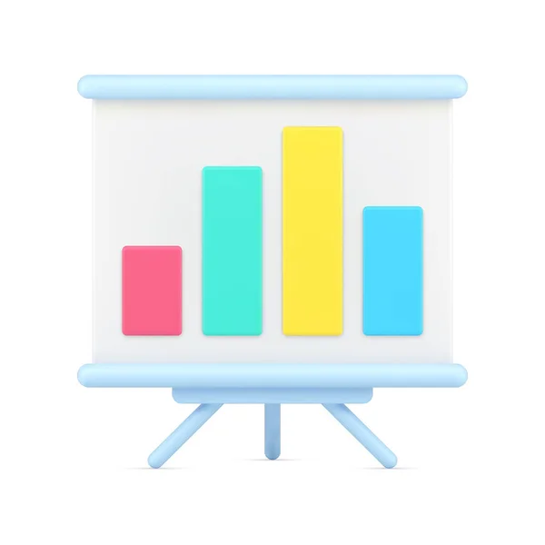 Standaard met staafgrafieken 3d pictogram. Gekleurde infografische pijlers met indicatoren van stijging en daling van de winst — Stockvector