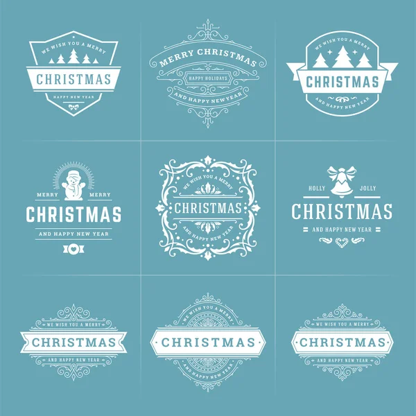 Weihnachtsvektor verzieren Etiketten und Abzeichen mit frohem neuen Jahr Feiertage wünscht Typografie für Grußkarten — Stockvektor
