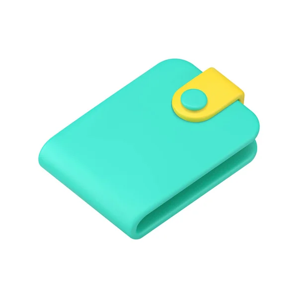 Elegante billetera verde 3d icono. Medios de cuero para el almacenamiento y transporte de billetes con cierre — Vector de stock