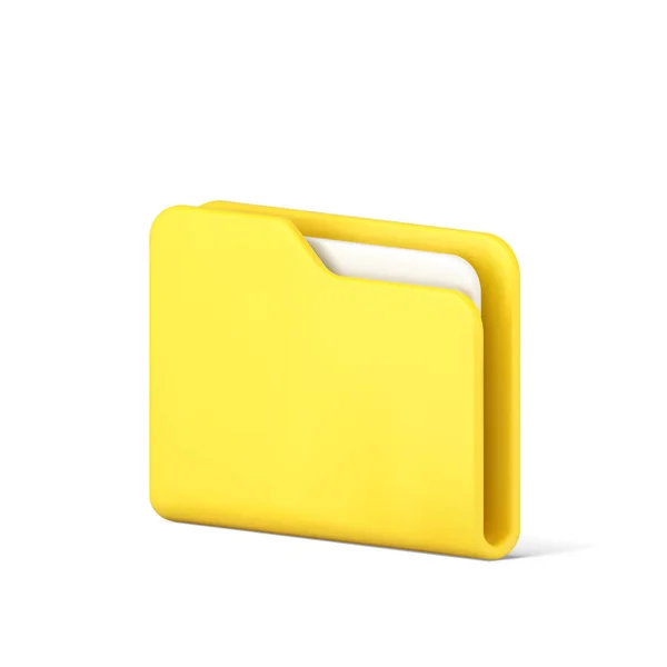 Cartera amarilla carpeta 3d icono. Información archivo de plástico con documentación — Vector de stock