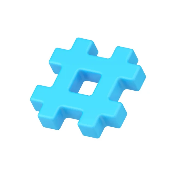 Símbolo web hashtag 3d icono. Señal azul de red hash mensajes en el espacio multimedia — Vector de stock