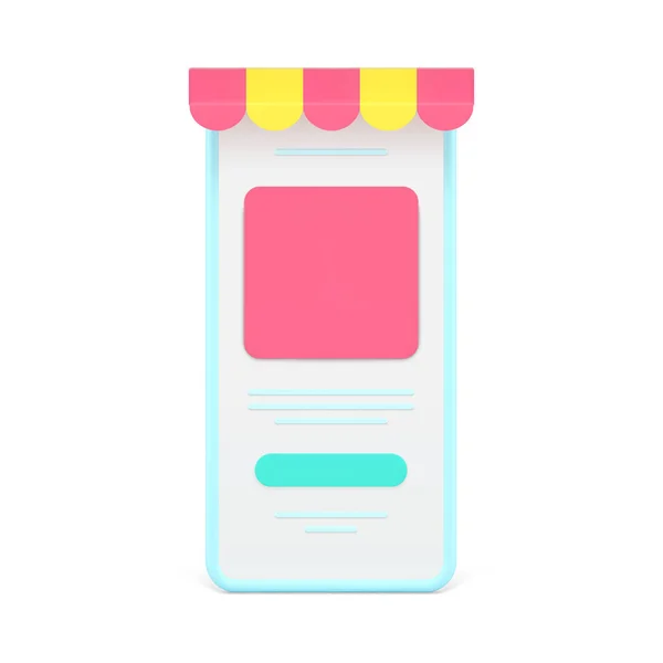 Boutique en ligne dans l'application mobile icône 3d. Smartphones avec stores colorés et menu web — Image vectorielle