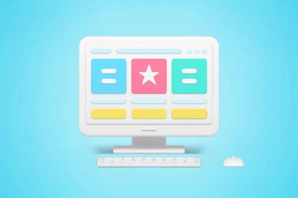 Hodnocení a recenze na webových stránkách 3d ikona. Online aplikace na monitoru se sociálním hodnocením — Stockový vektor