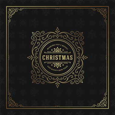 Siyah arkaplan vektör illüstrasyonunda Noel tebrik kartı