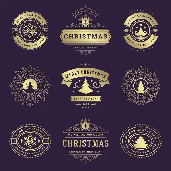 Etiquetas de Natal e emblemas conjunto de elementos de design vetorial — Vetor de Stock