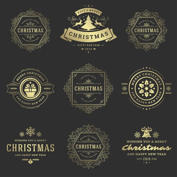 Etiquetas de Natal e emblemas conjunto de elementos de design vetorial. — Vetor de Stock