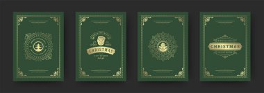 Noel tebrik kartları klasik tasarım, dekorasyon sembolleri ve kış tatili dilek illüstrasyonunu belirledi
