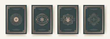 Noel tebrik kartları klasik tasarım, dekorasyon sembolleri ve kış tatili dilek illüstrasyonunu belirledi