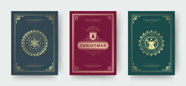 Cartes de vœux de Noël décorées de motifs typographiques vintage — Image vectorielle