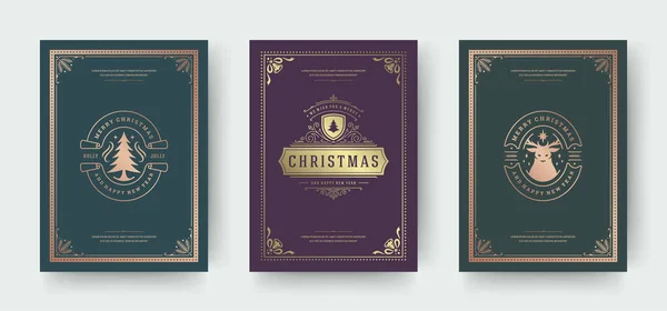 Weihnachtsgrußkarten Set mit Vintage-typografischem Design verzieren die Dekoration — Stockvektor