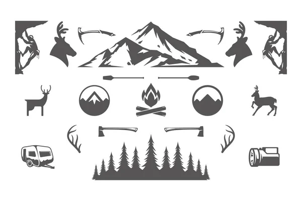 Camping- und Outdoor-Abenteuer Design-Elemente und Symbole setzen Vektorillustration — Stockvektor