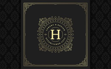 Klasik monogram logosu zarif çizgi çizgileri güzelleştirir zarif süsler Viktorya tarzı vektör şablonu tasarımı